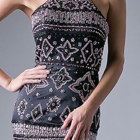 Black Satin Embellished Formal Dress - Picture 5 of 8